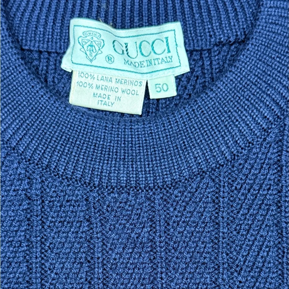 Gucci Dark Blue Ribbed Crewneck Sweater